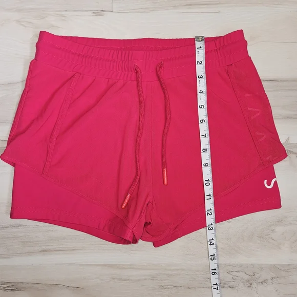 Savvi Aria Mesh Double Layer Athletic Running Shorts Hot Pink Neon Size Medium M - Picture 3 of 10